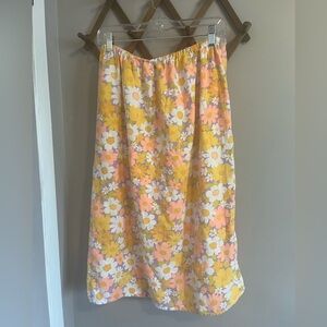 Vintage flower power midi skirt bright fun summer floral elastic waist cotton XL